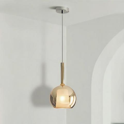 Lampada a sospensione led sferica in vetro design moderno colore amber 25 cm