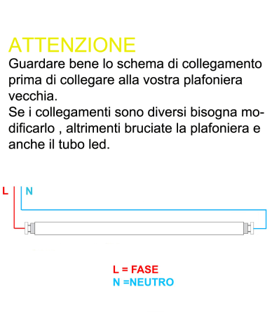 Tubo T8 LED 10W 60CM diffusore Trasparente per plafoniere connessione bilaterale