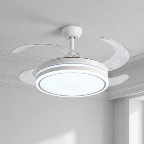 Ventilatore Da Soffitto Bianco Led Integrato 80w Luce Switch Con Telecomando