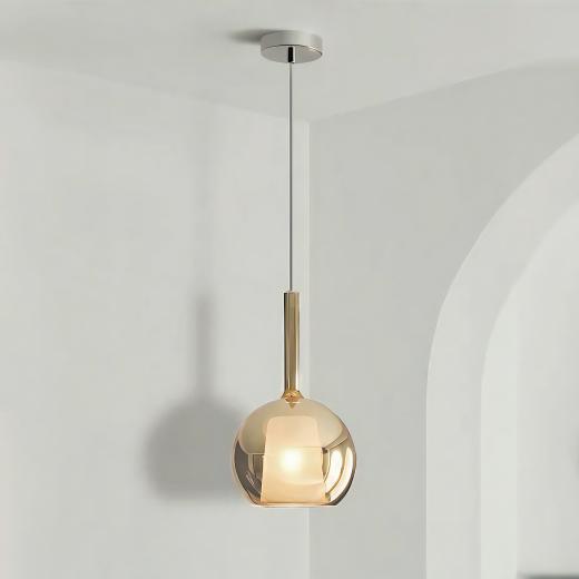 Lampada a sospensione led sferica in vetro design moderno colore amber 25 cm