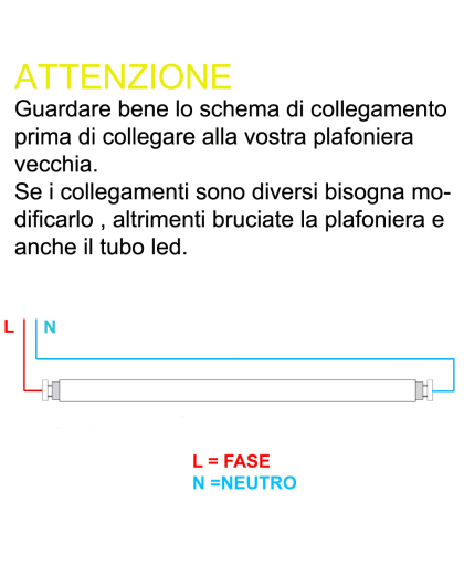 TUBO T8 A LED 18W 60CM DIFFUSORE OPACO PER PLAFONIERE CONNESSIONE BILATERALE