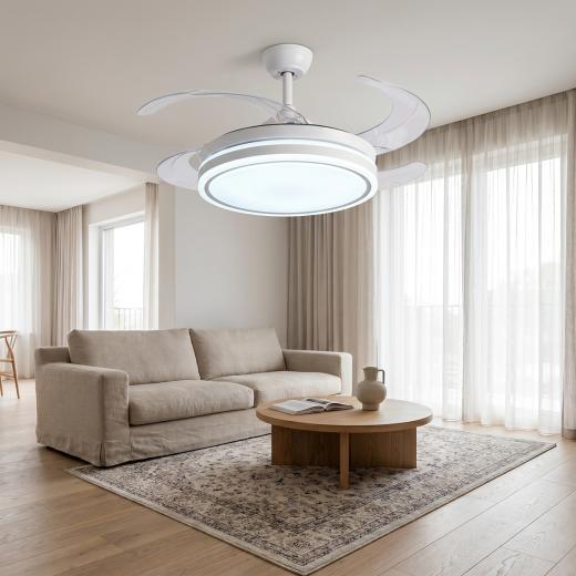 Ventilatore Da Soffitto Bianco Led Integrato 80w Luce Switch Con Telecomando