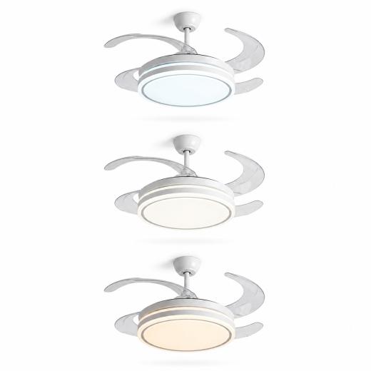 Ventilatore Da Soffitto Bianco Led Integrato 80w Luce Switch Con Telecomando