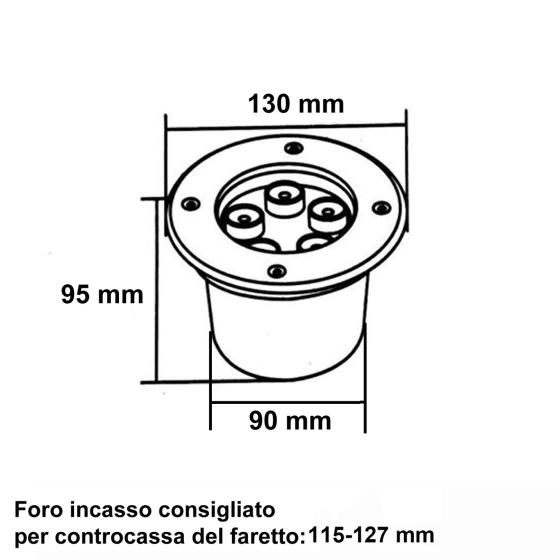Faretto LED 5W calpestabile a incasso da esterno IP65 F.I.115-127mm